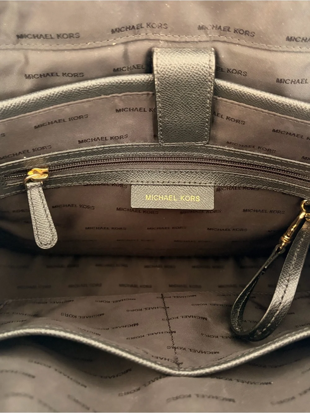 Michael Kors Black Leather Tote with Gold MK Accent